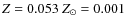 $Z = 0.053~Z_{\odot} = 0.001$