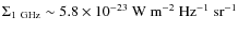 $\rm\Sigma_{1~GHz}\sim5.8\times 10^{-23} ~W ~m^{-2} ~Hz^{-1} ~sr^{-1}$