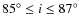 $85^{\circ} \leq i \leq 87^{\circ}$