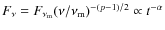 $F_{\nu}=F_{\nu_{\rm m}}(\nu/\nu_{\rm m})^{-(p-1)/2}\propto t^{-\alpha}$