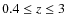 $0.4\le z \le3$