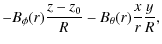 $\displaystyle -B_\phi(r)\frac{z-z_0}{R} - B_\theta(r)\frac{x}{r}\frac{y}{R},$