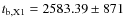 $t_{\rm b,X1} = 2583.39 \pm 871$