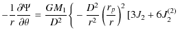 $\displaystyle -\frac{1}{r}\frac{\partial \Psi}{\partial
\theta}=\frac{GM_{1}}{D...
...bigg\{-\frac{D^{2}}{r^{2}}
\left(\frac{r_{p}}{r}\right)^{2}[3J_{2}+6J_{2}^{(2)}$