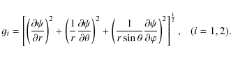 \begin{displaymath}g_{i}=\left[\left(\frac{\partial \psi}{\partial
r}\right)^{2}...
...partial
\varphi}\right)^{2}\right]^{\frac{1}{2}},~~~ (i=1, 2).
\end{displaymath}