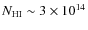$N_{\rm {HI}} \sim 3 \times 10^{14}$