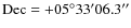 $\rm Dec =
+05^\circ33'06.3''$