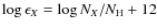$\log\epsilon_X = \log{N_{X}/N_{\rm H}} + 12$