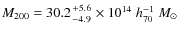 $M_{200}=30.2{+5.6\atop-4.9}\times10^{14}\;h_{70}^{-1}~M_\odot$
