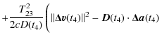 $\displaystyle + \frac{T_{23}^2}{2 c D(t_4)}\left(\hspace*{-25mm}\phantom{\left....
...\Vert \vec{\Delta v}(t_4) \Vert^2 - \vec{D}(t_4)\cdot\vec{\Delta a}(t_4)\right.$