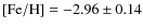 ${\rm [Fe/H]}=-2.96\pm0.14$