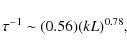 \begin{displaymath}%
\tau^{-1} \sim (0.56)(kL)^{0.78},
\end{displaymath}