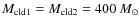 $M_{\rm cld1} = M_{\rm cld2} = 400~M_{\odot}$