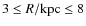 $3\le R/{\rm kpc} \le 8$