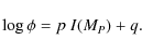 \begin{displaymath}\log \phi = p~I(M_P) + q.
\end{displaymath}