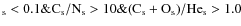 $_{\rm s}<0.1 \& {\rm C}_{\rm s}/{\rm N}_{\rm s}>10 \& ({\rm C}_{\rm s}+{\rm O}_{\rm s})/{\rm He}_{\rm s}>1.0$