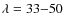 $\lambda= 33{-}50$