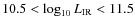 $10.5 < \log_{10}
L_{\rm IR} < 11.5$