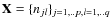 ${\mathbf{X}}=\{ n_{jl}\}_{j=1,..p,l=1,..q}$