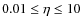$0.01 \le \eta \le 10$