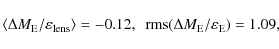 \begin{displaymath}\langle \Delta M_{\rm E}/\varepsilon_{{\rm lens}} \rangle = -0.12,\ \
{\rm rms}(\Delta M_{\rm E}/\varepsilon_{\rm E}) = 1.09,
\end{displaymath}