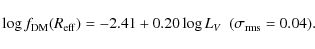 \begin{displaymath}\log{f_{\rm DM}(R_{\rm eff})} = -2.41 + 0.20 \log{L_V} \ \ (\sigma_{\rm rms} = 0.04).
\end{displaymath}