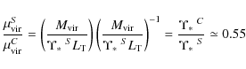 \begin{displaymath}\frac{\mu_{\rm vir}^S}{\mu_{\rm vir}^C} = \left ( \frac{M_{\r...
...mbox{$\Upsilon_{*}$ }^C}{\mbox{$\Upsilon_{*}$ }^S} \simeq 0.55
\end{displaymath}