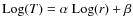 ${\rm Log}(T) = \alpha \ {\rm Log}(r) + \beta$