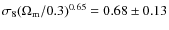 $\sigma_8(\Omega_{\rm m}/0.3)^{0.65}=0.68\pm 0.13$