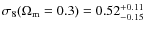 $\sigma_8(\Omega_{\rm m}=0.3) = 0.52 ^{+0.11}_{-0.15}$