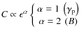 $C\propto\epsilon^\alpha\left\{{\begin{array}{c}
\alpha=1 ~\left({\gamma_{\rm p}}\right) \\
\alpha=2 ~\left({B}\right)
\end{array}}\right.$
