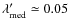 $\lambda'_{\rm med}\simeq0.05$