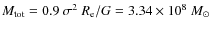 $M_{\rm tot} = 0.9~\sigma^2~R_{\rm e}/G =3.34\times10^8~\mbox{$M_\odot$ }$