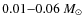$0.01{-}0.06~M_{\odot}$