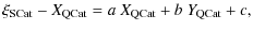 $\displaystyle %
\xi_{\rm SCat} - X_{\rm QCat} = a~X_{\rm QCat} + b~Y_{\rm QCat} + c,$