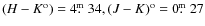 $(H-K^{\rm o})=4\hbox{$.\!\!^{\rm m}$ }34, (J-K)^{\rm o}=0\hbox{$.\!\!^{\rm m}$ }27$