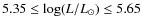 $5.35 \le \log(L/L_\odot) \le 5.65$
