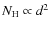 $N_{\rm H}\propto d^2$