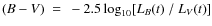$(B-V) ~=~ -2.5\log_{10}[L_{B}(t) ~/~ L_{V}(t)]$