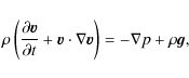\begin{displaymath}\rho\left({\partial \vec{v} \over \partial t}+\vec{v}\cdot\nabla
\vec{v} \right) =-\nabla p+\rho \vec{g},
\end{displaymath}