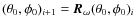 $(\theta_0,\phi_0)_{i+1}= \vec{R}_{\omega}(\theta_0,\phi_0)_i$