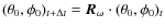 $(\theta_0,\phi_0)_{t+\Delta t} =
\vec{R}_{\omega} \cdot (\theta_0,\phi_0)_{t}$
