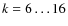 $k=6 \ldots 16$