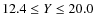 $12.4 \leq Y \leq 20.0$