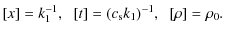 $\displaystyle [x]=k_1^{-1},\;\;
[t]=(c_{\rm s}k_1)^{-1},\;\;
[\rho]=\rho_0.$