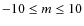 $-10\leq m \leq
10$