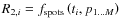$R_{2,i}= f_{\rm spots}\left(t_i,p_{1\dots{} M}\right)$