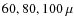 $60, 80, 100~\mu$