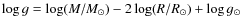 $\log g = \log (M/{M}_{\odot}) - 2 \log (R / {R}_{\odot}) + \log g_\odot$