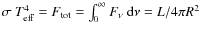 $\sigma~T_{\rm eff}^4 = F_{\rm tot} =\int_0^\infty F_\nu ~ {\rm d}\nu = L / 4 \pi R^2$